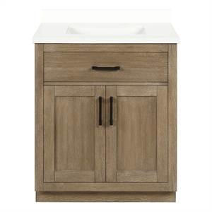 OVE Bailey 30 in. Driftwood Oak Bathroom Vanity with White Top