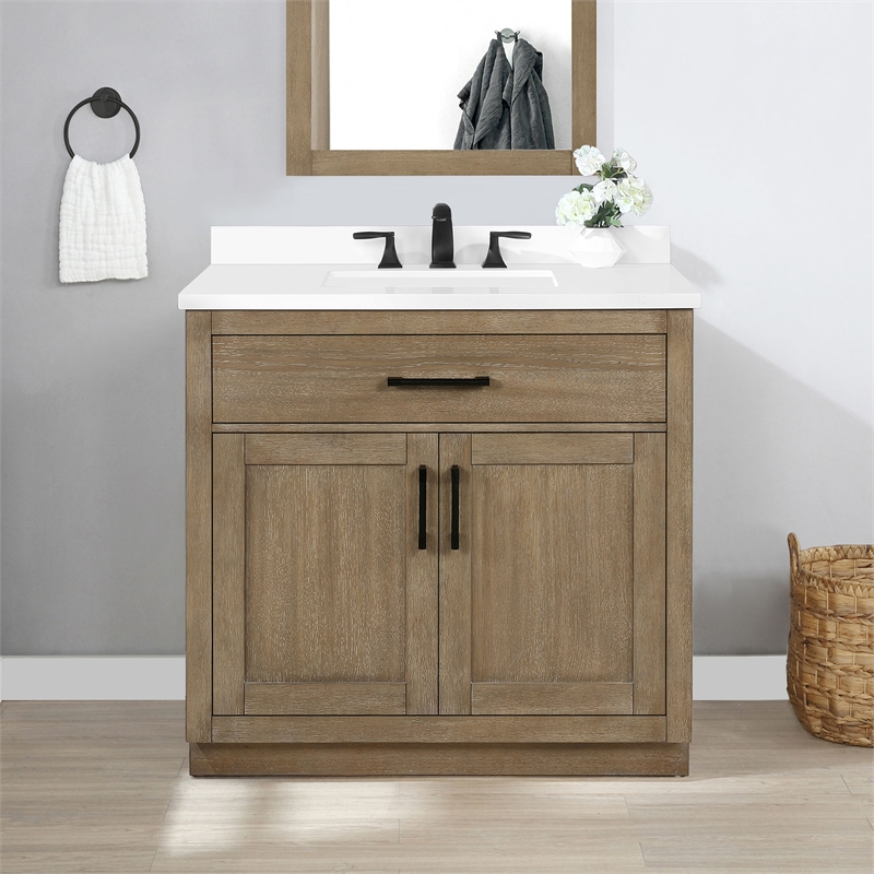 OVE Bailey 36 in. Driftwood Oak Bathroom Vanity with White Top