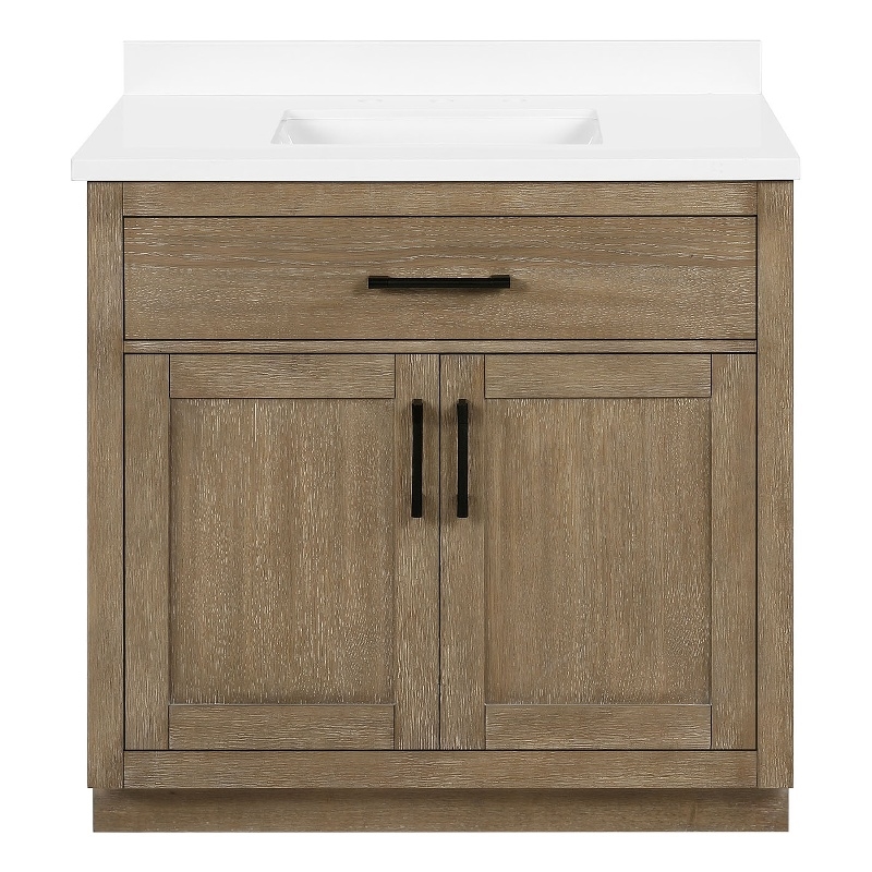 OVE Bailey 36 in. Driftwood Oak Bathroom Vanity with White Top
