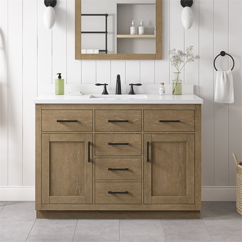 OVE Bailey 48 in. Driftwood Oak Bathroom Vanity with White Top