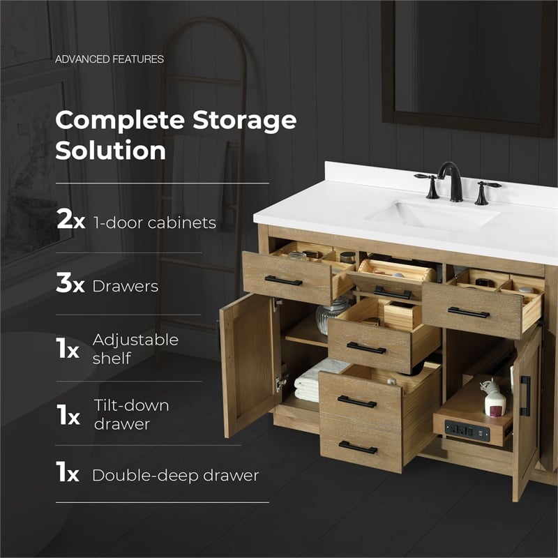 OVE Bailey 48 in. Driftwood Oak Bathroom Vanity with White Top