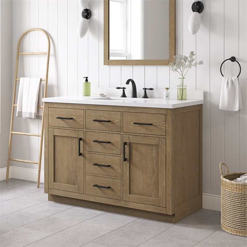 OVE Bailey 48 in. Driftwood Oak Bathroom Vanity with White Top