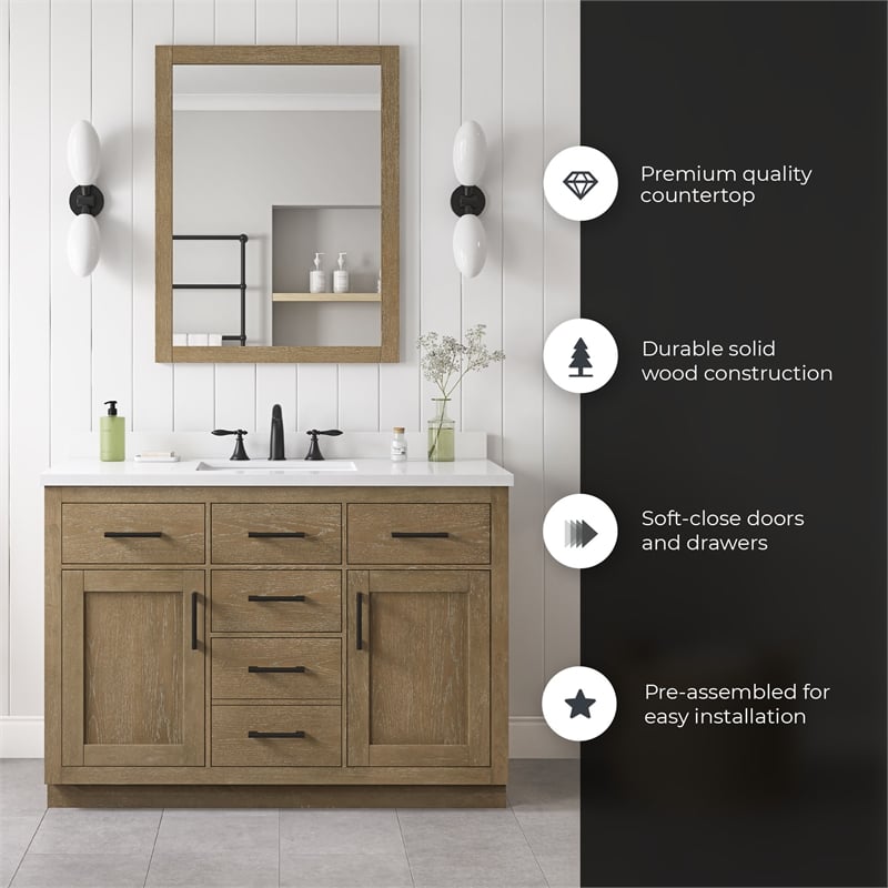 OVE Bailey 48 in. Driftwood Oak Bathroom Vanity with White Top