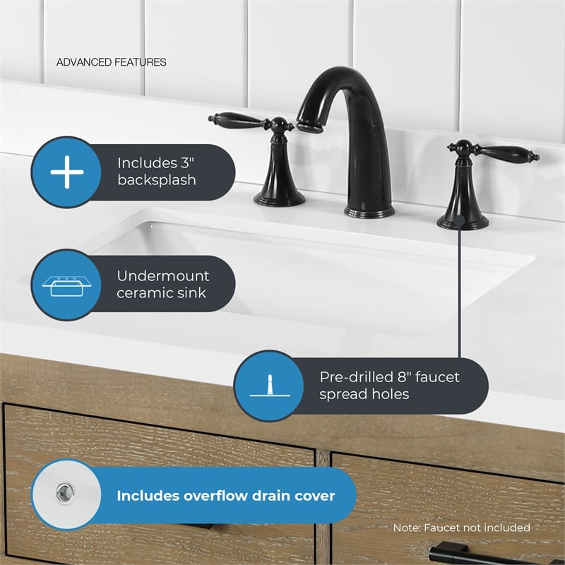 OVE Bailey 48 in. Driftwood Oak Bathroom Vanity with White Top