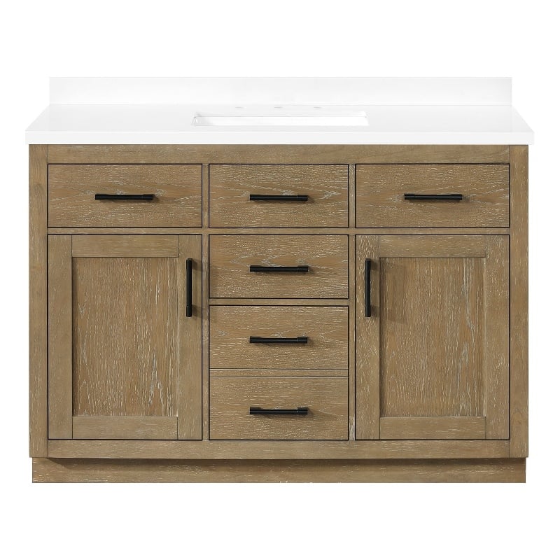 OVE Bailey 48 in. Driftwood Oak Bathroom Vanity with White Top