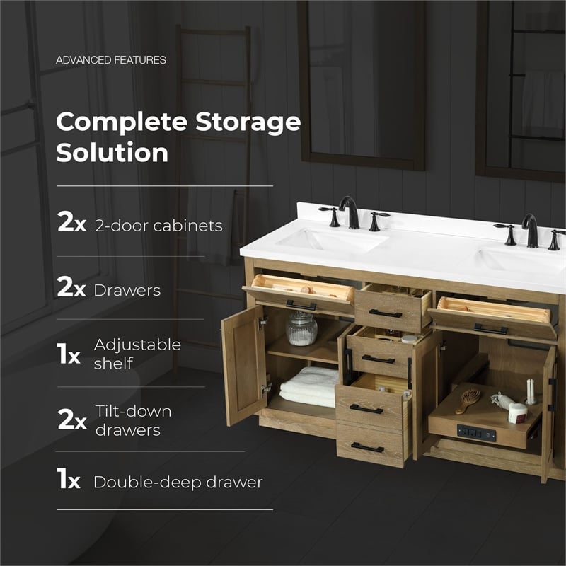 OVE Bailey 60 in. Driftwood Oak Bathroom Vanity with White Top