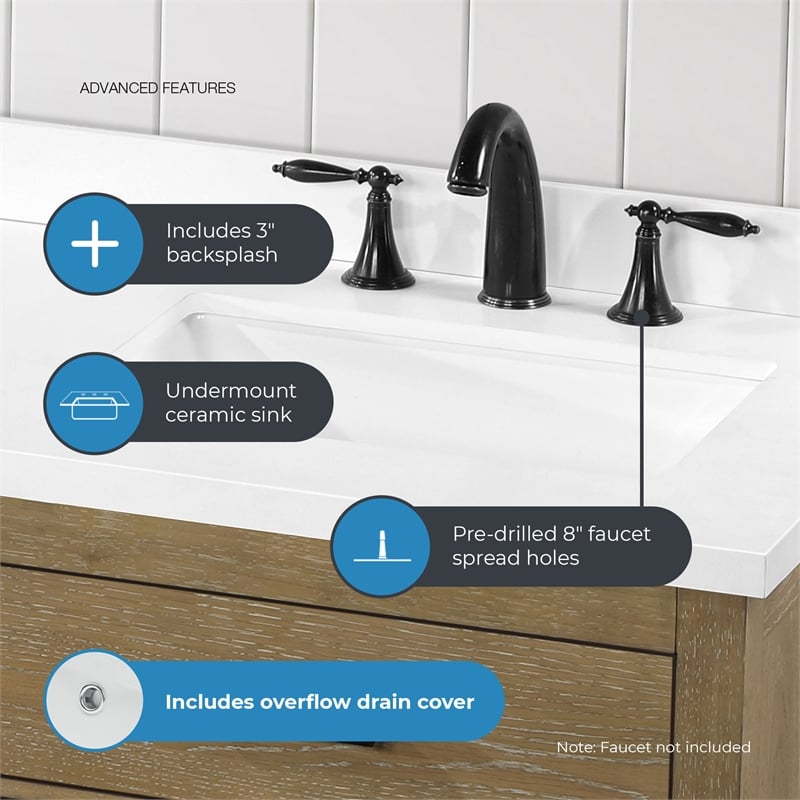 OVE Bailey 60 in. Driftwood Oak Bathroom Vanity with White Top
