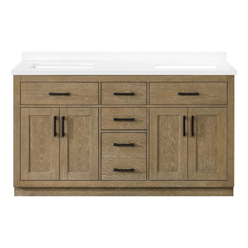 OVE Bailey 60 in. Driftwood Oak Bathroom Vanity with White Top
