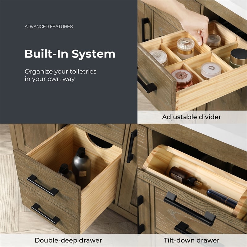 OVE Bailey 42 in. Driftwood Oak Bathroom Vanity with White Top