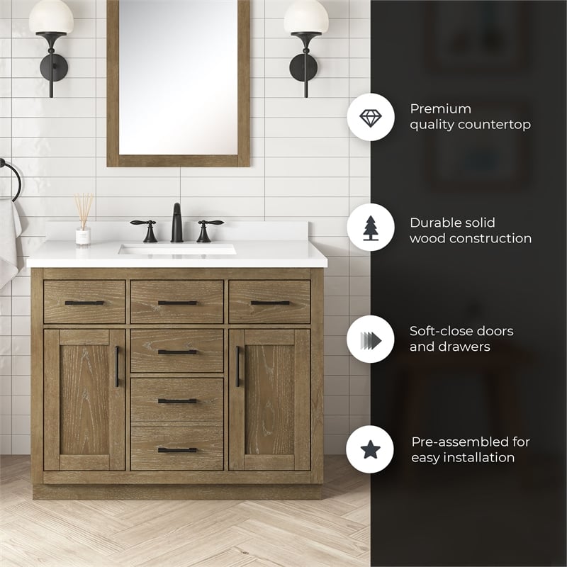 OVE Bailey 42 in. Driftwood Oak Bathroom Vanity with White Top