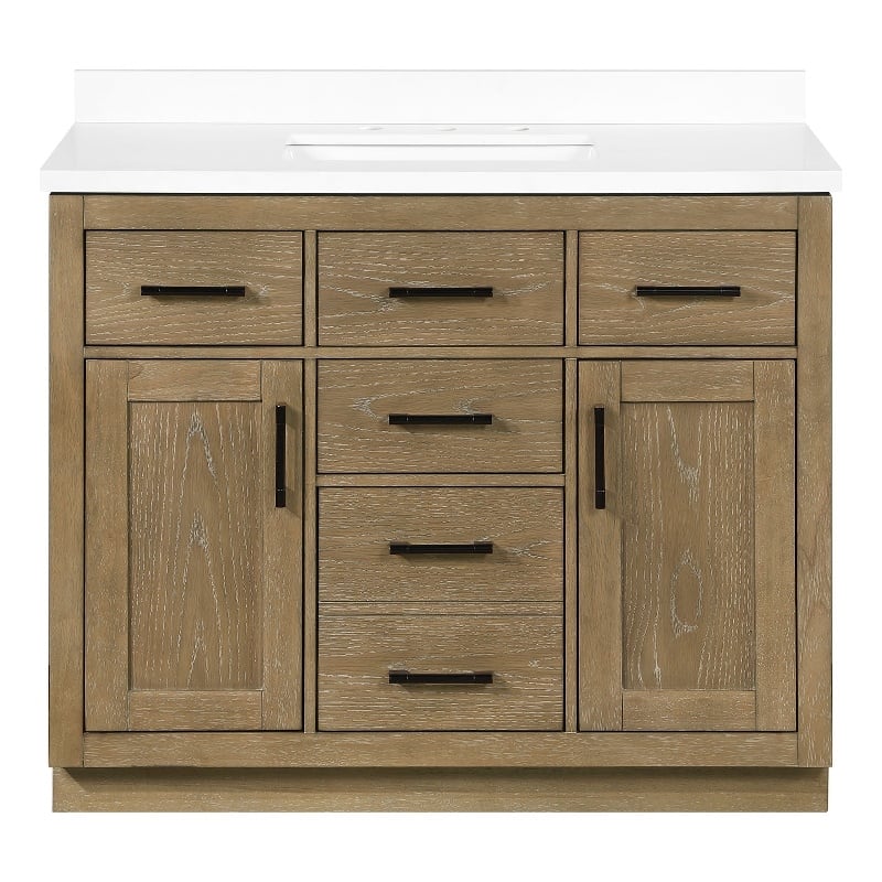 OVE Bailey 42 in. Driftwood Oak Bathroom Vanity with White Top