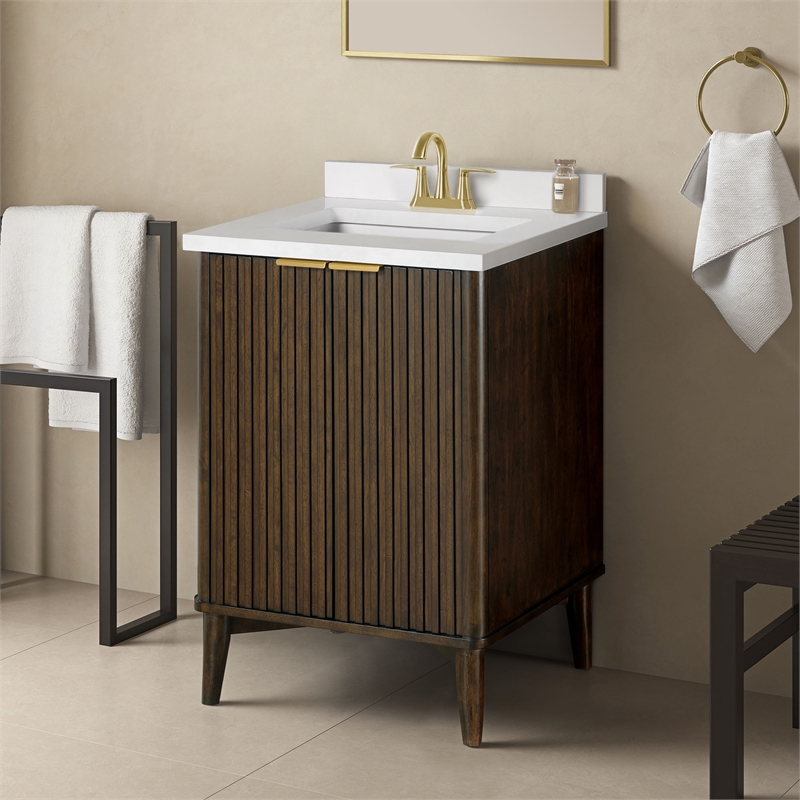 Gabi 24 in. Single Sink Freestanding Dark Walnut Bathroom Vanity