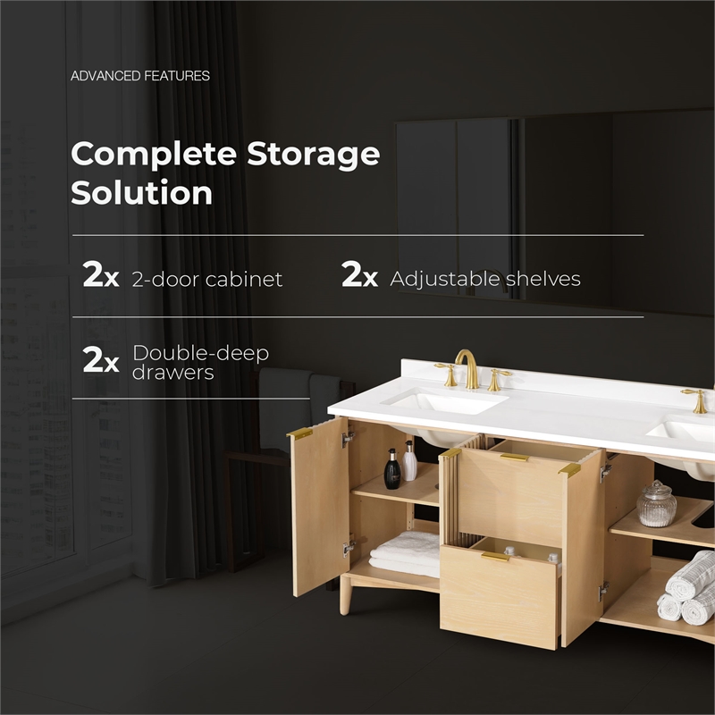 Gabi 72 in. Double Sink Freestanding Rustic Ash Bathroom Vanity
