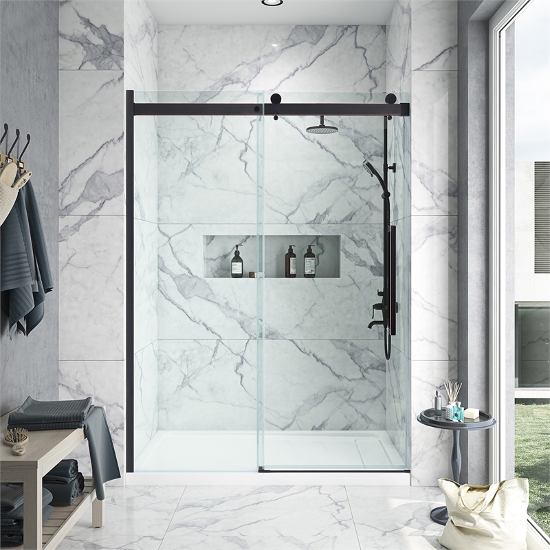 Bel Oil-Rubbed Bronze Alcove Shower Kit Base and Door 36