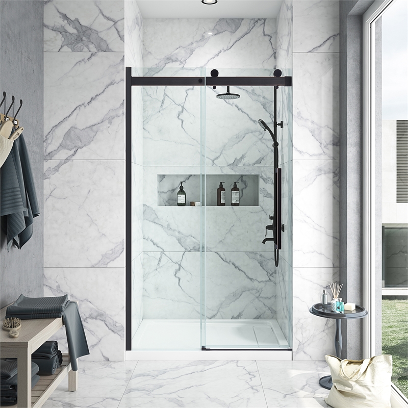 Bel Oil-Rubbed Bronze Alcove Shower Kit Base and Door 32