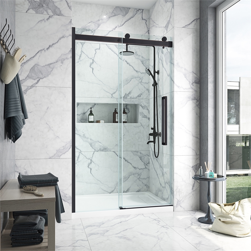 Bel Oil-Rubbed Bronze Alcove Shower Kit Base and Door 32