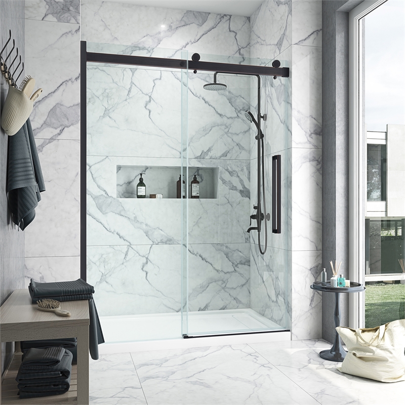 Bel Oil-Rubbed Bronze Alcove Shower Kit Base and Door 32