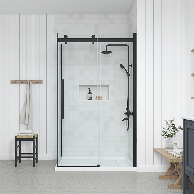 Bel Matte Black Corner Shower Kit Base and Door 32