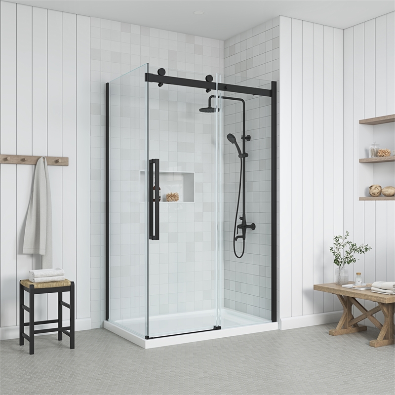 Bel Matte Black Corner Shower Kit Base and Door 32