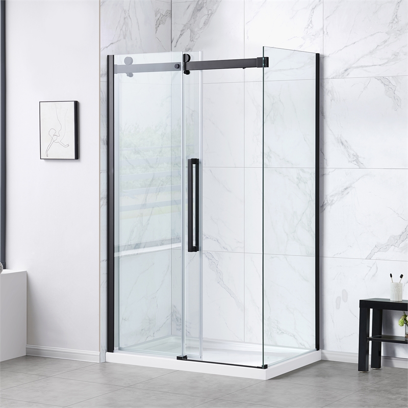 Bel Matte Black Corner Shower Kit Base and Door 32