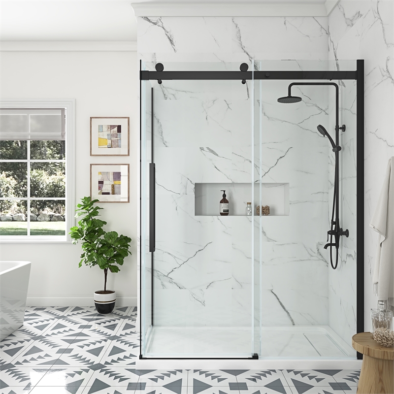 Bel Matte Black Corner Shower Kit Base and Door 32