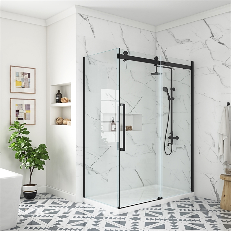Bel Matte Black Corner Shower Kit Base and Door 32