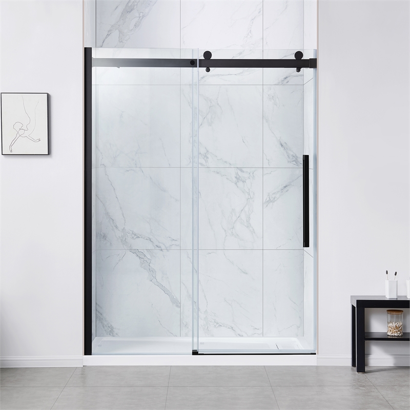 Bel Matte Black Alcove Shower Kit Base and Door 36