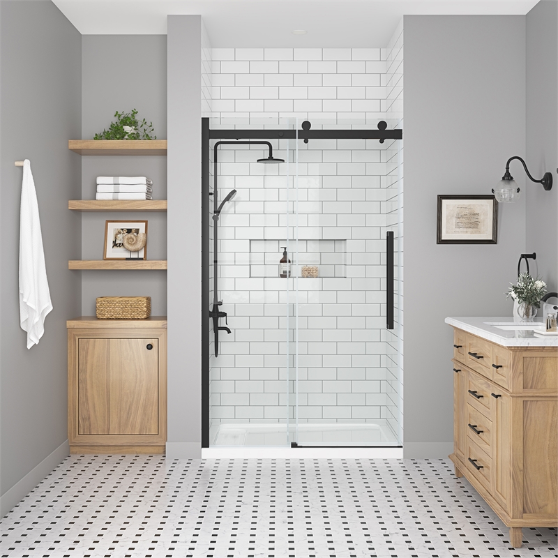 Bel Matte Black Alcove Shower Kit Base and Door 32