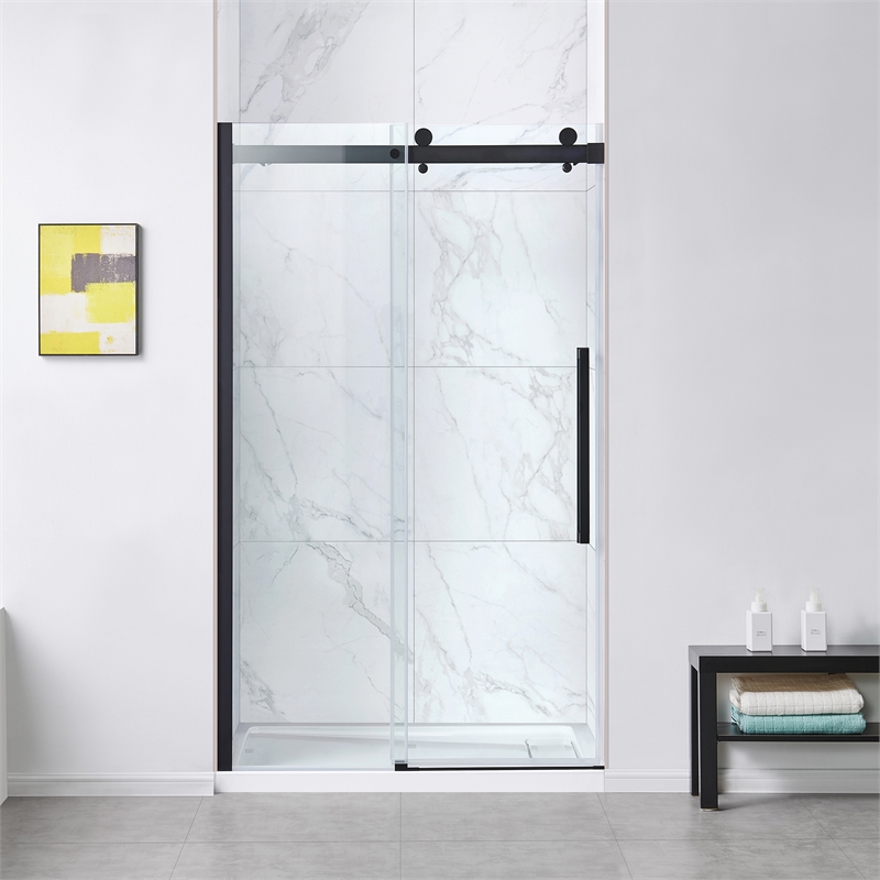 Bel Matte Black Alcove Shower Kit Base and Door 32