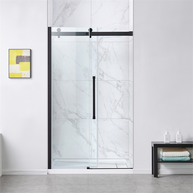 Bel Matte Black Alcove Shower Kit Base and Door 32