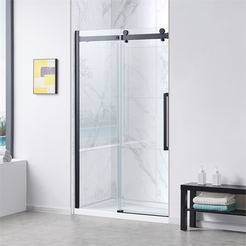Bel Matte Black Alcove Shower Kit Base and Door 32