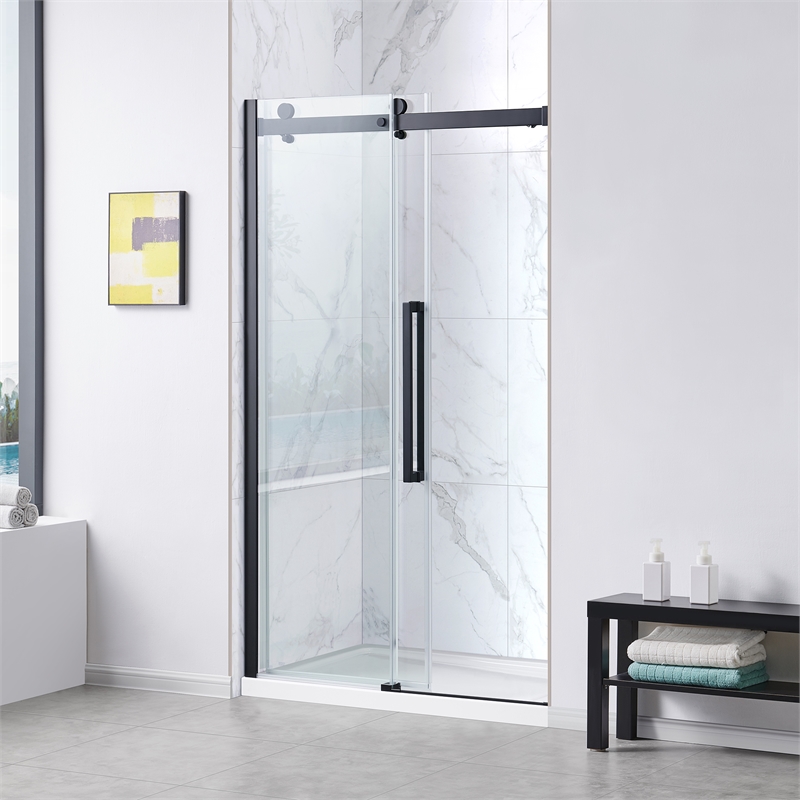 Bel Matte Black Alcove Shower Kit Base and Door 32