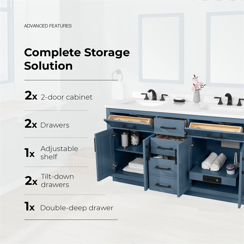 OVE Bailey 60 in. Blue Lagoon Bathroom Vanity with White Top