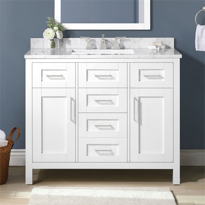 Tahoe 42 in. Bathroom Vanity in Pure White with White Countertop