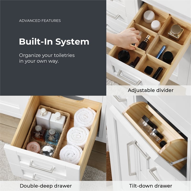 Tahoe 42 in. Bathroom Vanity in Pure White with White Countertop