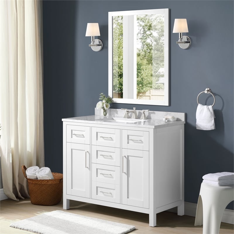 Tahoe 42 in. Bathroom Vanity in Pure White with White Countertop