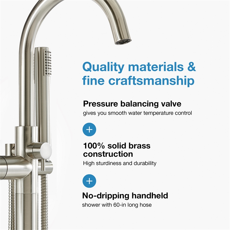 Athena 1-Handle Freestanding Roman Tub Faucet with Hand Shower in Brushed Nickel