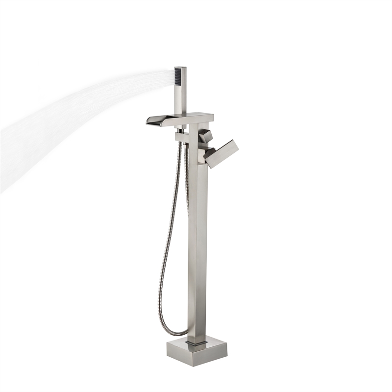 Infinity 1-Handle Freestanding Tub Faucet with Hand Shower in Brushed Nickel
