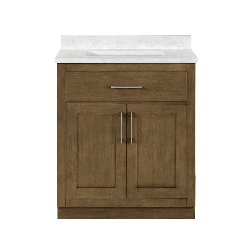 Athea 30 in. Almond Latte Bathroom Vanity with White Top Nickel Hardware