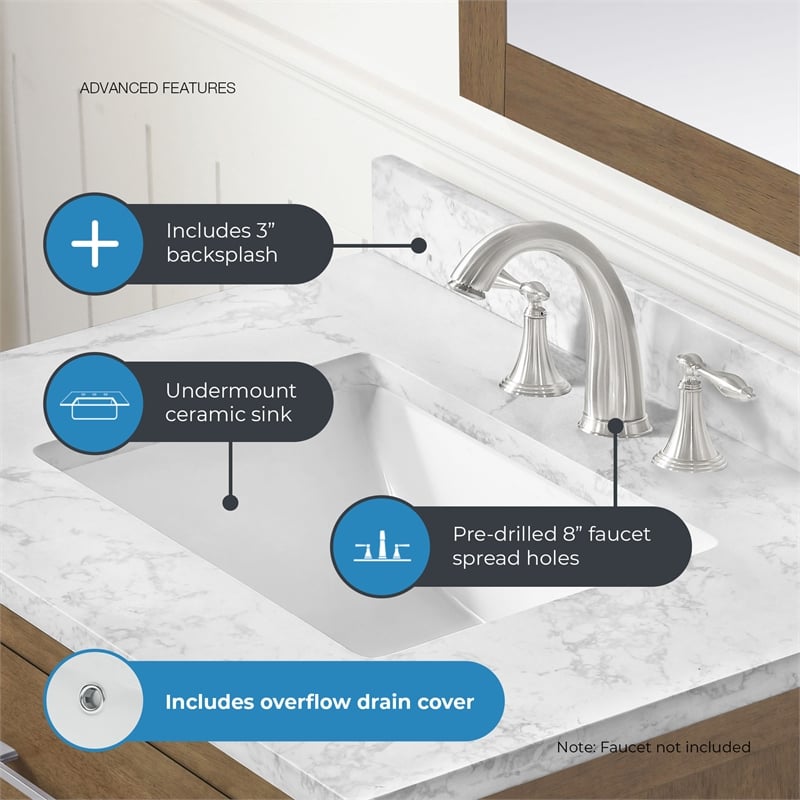 Athea 30 in. Almond Latte Bathroom Vanity with White Top Nickel Hardware