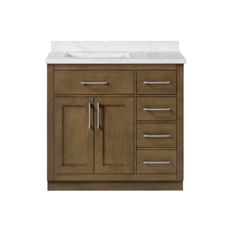 Athea 36 in. Almond Latte Bathroom Vanity with White Top and Nickel Hardware