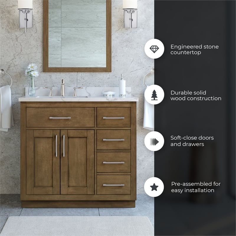 Athea 36 in. Almond Latte Bathroom Vanity with White Top and Nickel Hardware