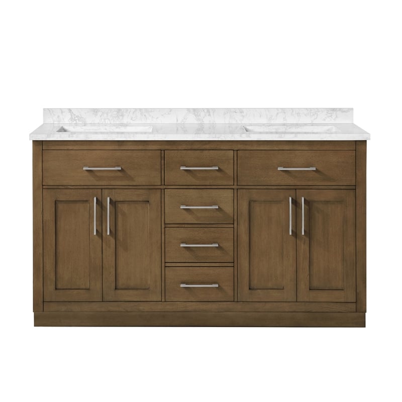 Athea 60 in. Almond Latte Bathroom Vanity with White Top and Nickel Hardware