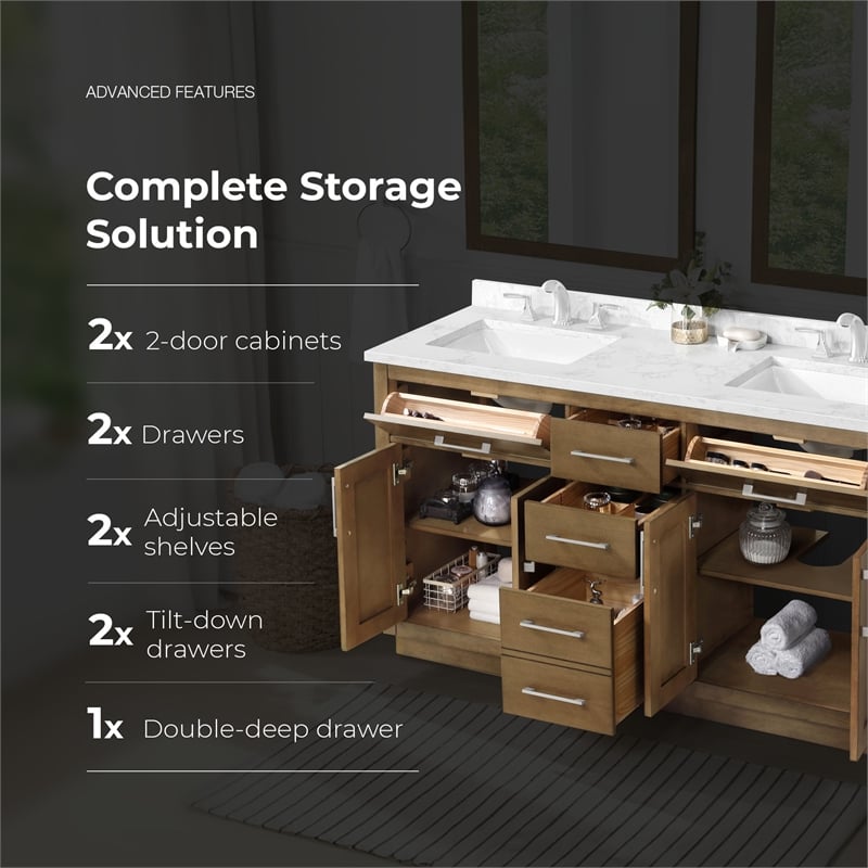 Athea 60 in. Almond Latte Bathroom Vanity with White Top and Nickel Hardware