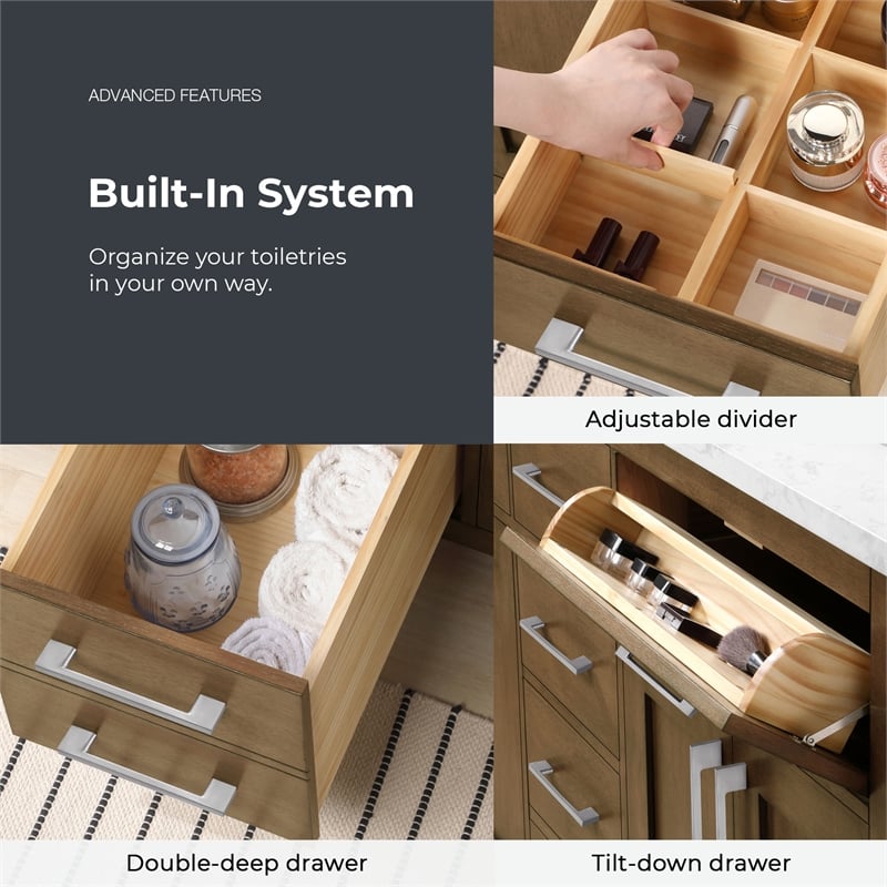 Athea 60 in. Almond Latte Bathroom Vanity with White Top and Nickel Hardware