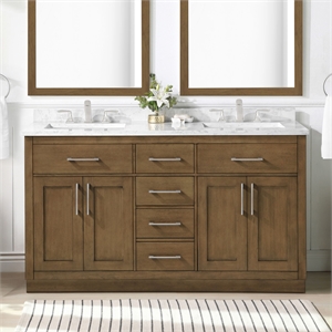 Athea 60 in. Almond Latte Bathroom Vanity with White Top and Nickel Hardware