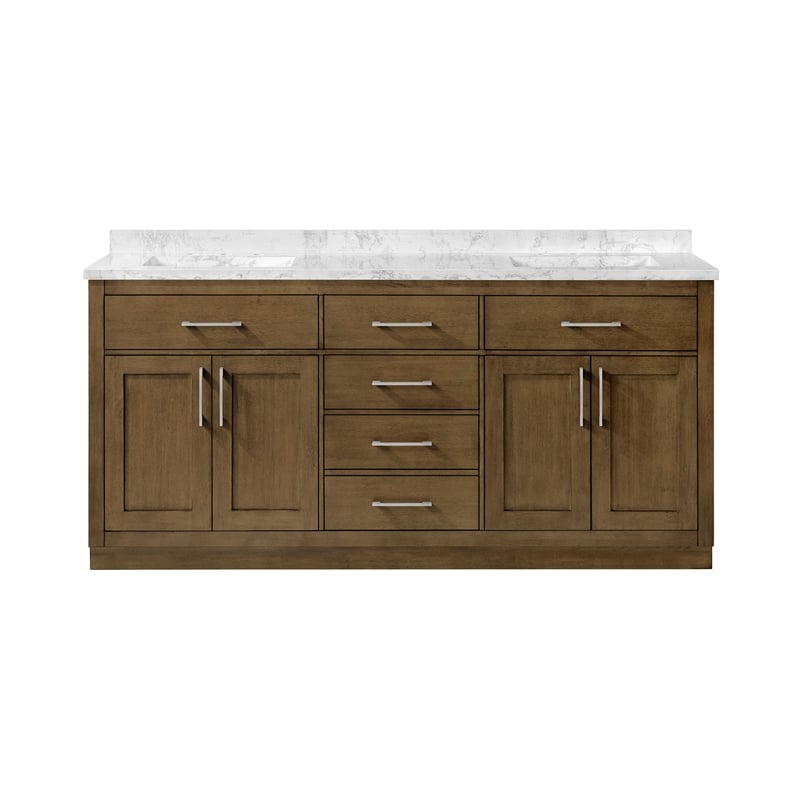 Athea 72 in. Almond Latte Bathroom Vanity with White Top and Nickel Hardware