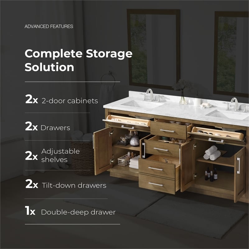 Athea 72 in. Almond Latte Bathroom Vanity with White Top and Nickel Hardware