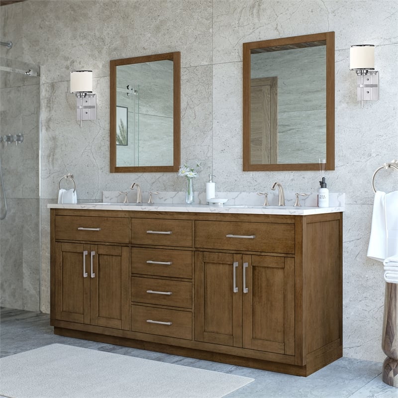 Athea 72 in. Almond Latte Bathroom Vanity with White Top and Nickel Hardware