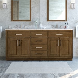 OVE Athea 72 in. Almond Latte Bathroom Vanity with White Top and Nickel Hardware